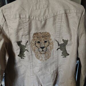 LAL size L Beige & Silver Jacket Embroidered with Basenjis & Lion